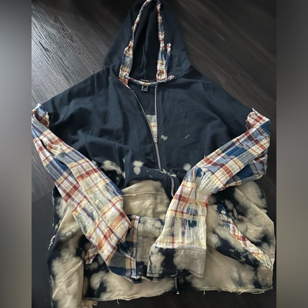 Bleached look flannel zip up